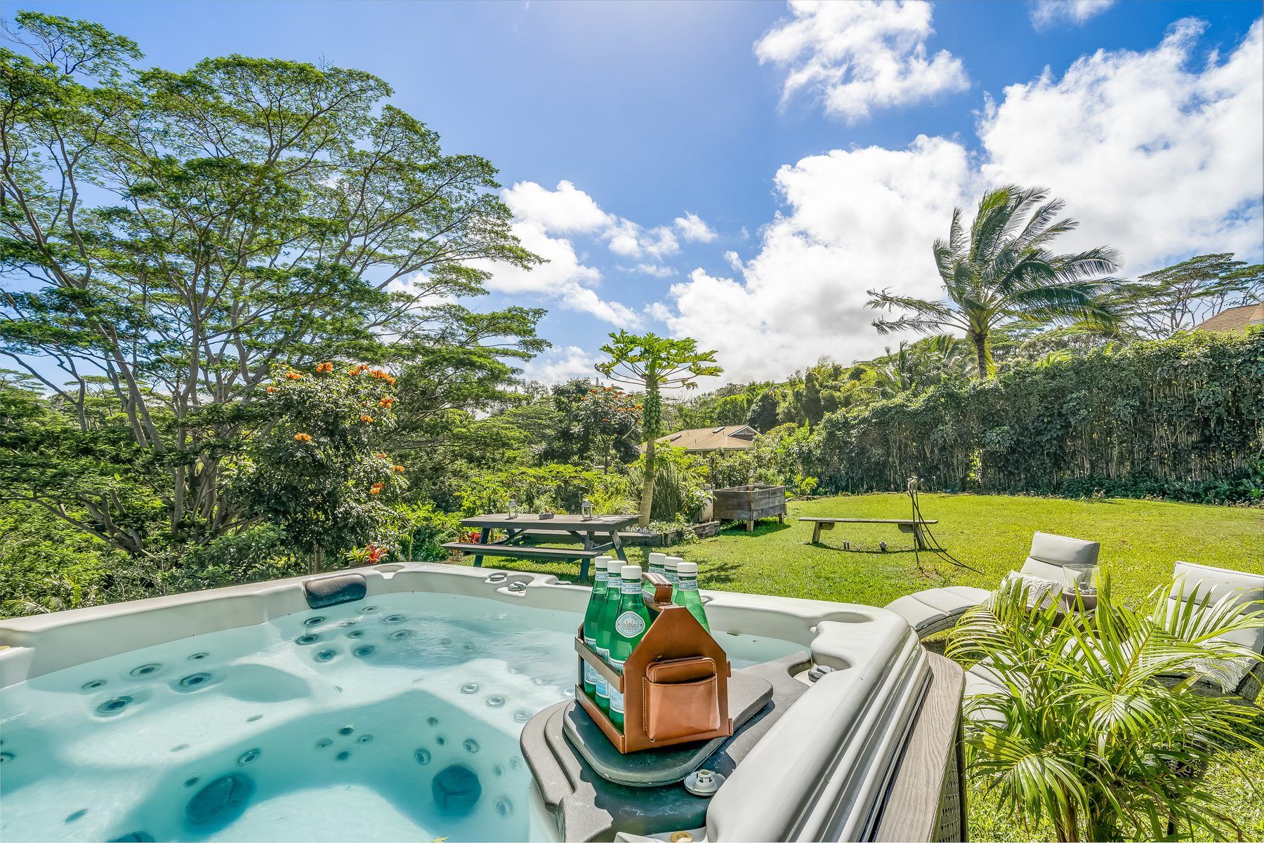 Hot tub on the lanai overlooking the garden
