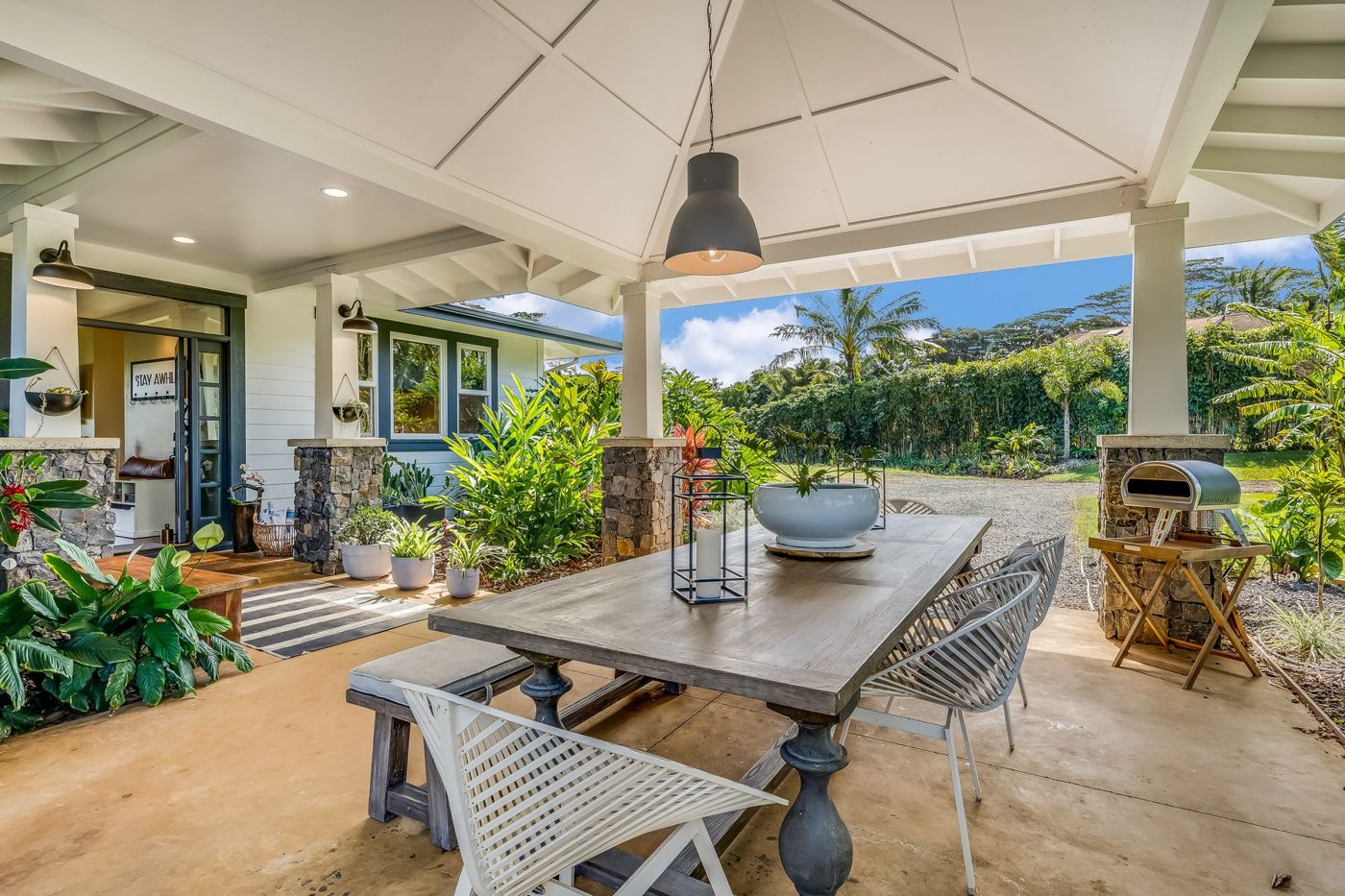 Covered lanai dining table outdoors